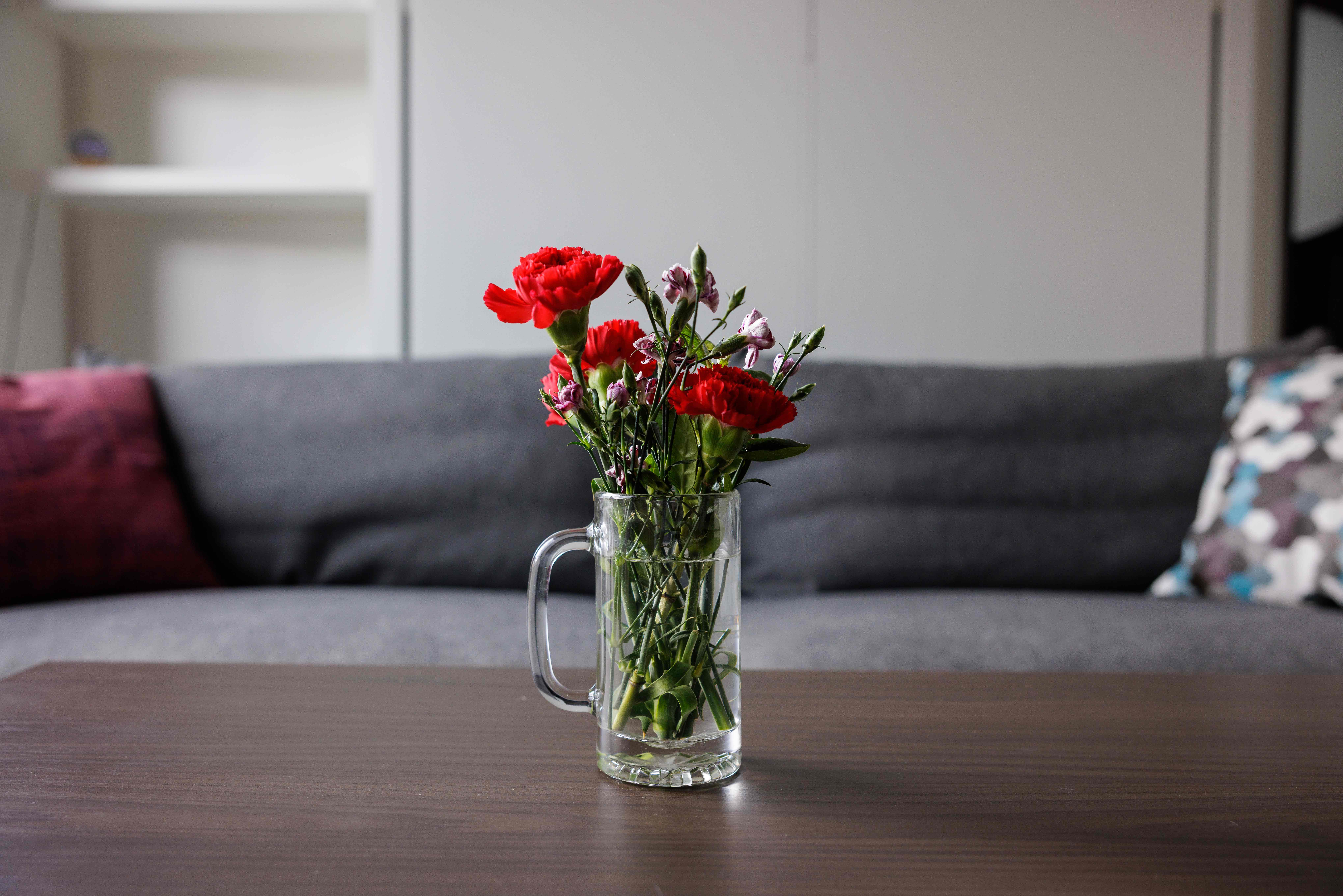 Fresh flowers styled on the coffee table for an incoming guest